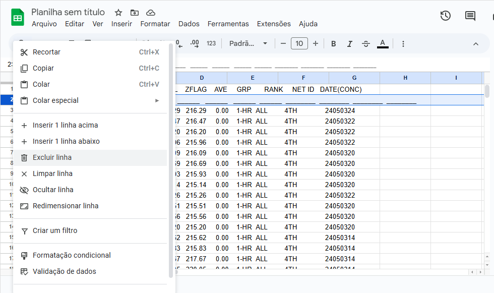 Figure 3 – Deleting row 2